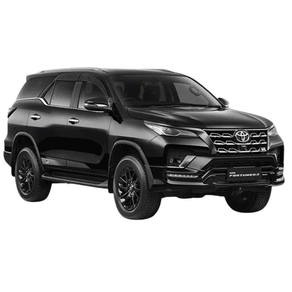 Toyota Fortuner warna hitam untuk layanan transportasi premium, wisata, dan perjalanan bisnis di Lampung