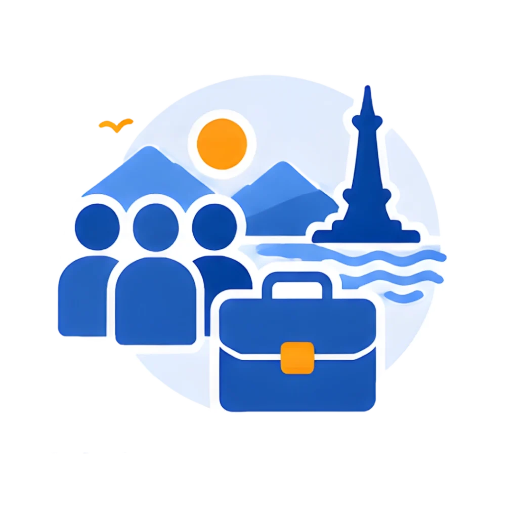 Ikon layanan private trip dan corporate gathering di Lampung untuk berbagai kebutuhan perjalanan.