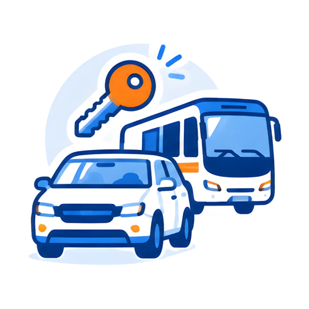 Ikon layanan sewa kendaraan di Lampung dengan pilihan mobil dan bus wisata.